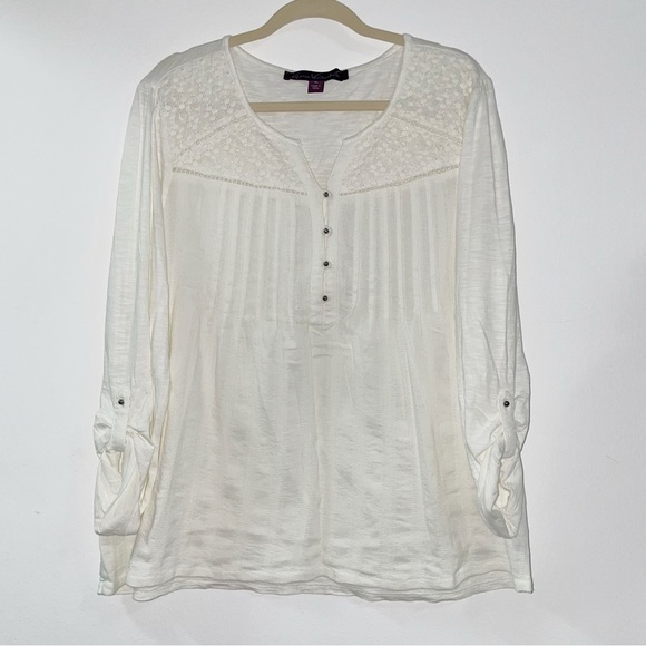 Gloria Vanderbilt Lace Trim Peasant Blouse Top - Picture 13 of 14